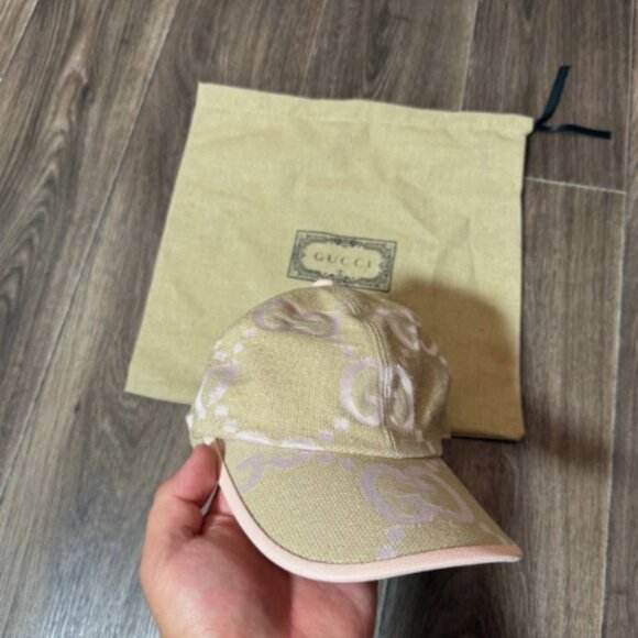 Gucci Cap Beige x Pink Jumbo GG Monogram Canvas Baseball Hat - Picture 5 of 6